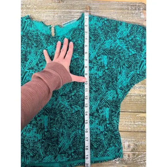 Vintage DEB Shirt 1990s  Abstract Womens Teal Black Boxy Fit M Artsy Grunge Y2K - Picture 7 of 8